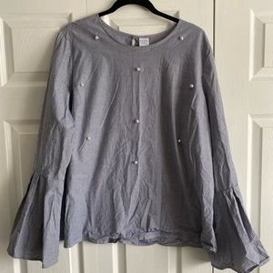 Time & Tru Bell Sleeve Blouse with Pearls